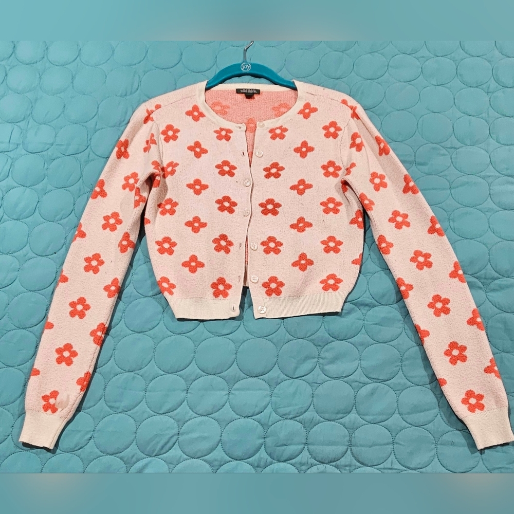 Wild Fable Orange Modern Floral Knit Cardigan‎ Sweater Target Size M